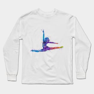 Gymnastics Watercolor Art Sport Gift Girls Room Decor Long Sleeve T-Shirt